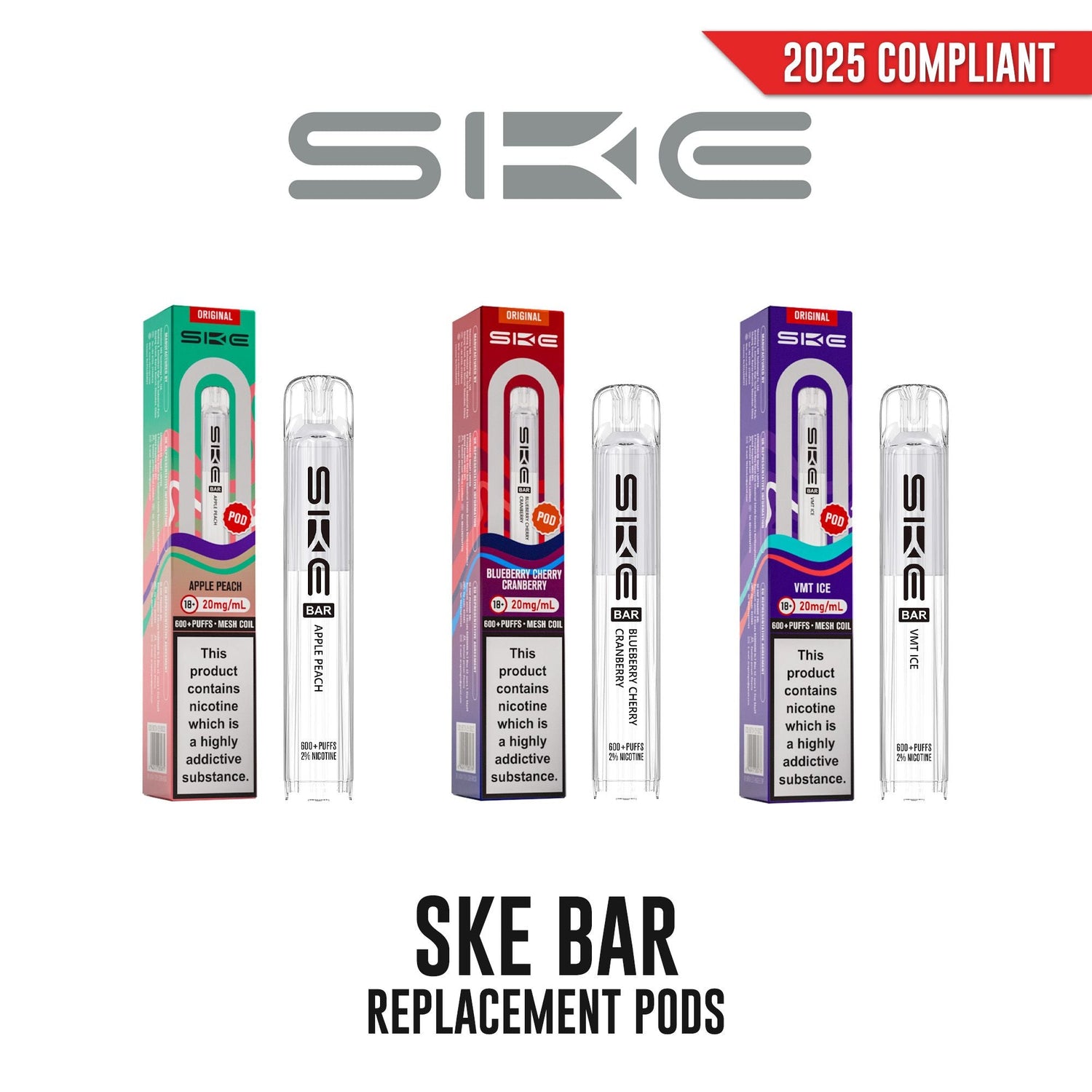 SKE Bar 600 Replacement Refill Pods 20mg Nicotine Salts Various Flavours